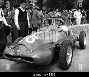 French Paul Armagnac , during a practice session at Pau , France , in a D B Panhard machine , powered by a supercharged aircooled flat twin engine. . Picture is of practice on April 9. Supercharged cars taking part for the first time.. . 11 April 1955 Stock Photo
