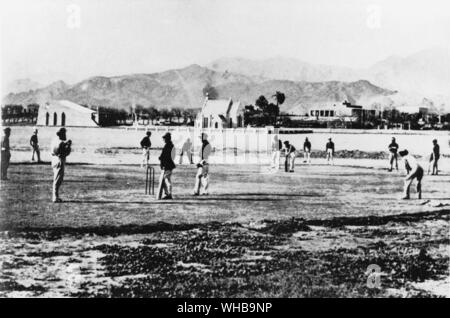 Cricket match on the parade ground at Kohat , Pakistan. 1864 Stock Photo