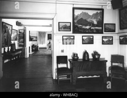 The second floor of Nicholas Roerich Museum showing paintings by Nicholas Roerich Stock Photo