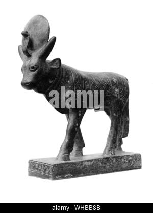 Statue of Apis Bull , Egyptian mythology , bull deity worshipped in the Memphis region , Egypt Stock Photo