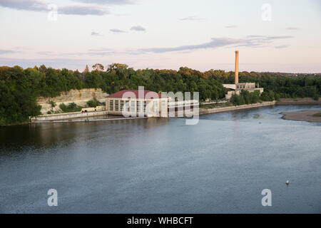 The old Ford Automotive plant power house and smokestack along the shores of the Upper Mississippi River in Saint Paul, Minnesota Stock Photo