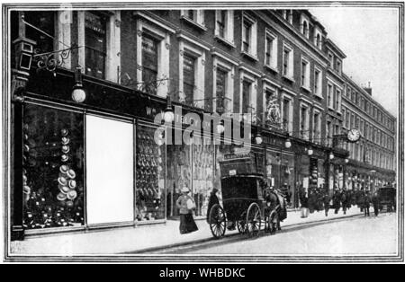 Britain's first department store as it was in the 1890s. The blank window represents the original Whiteley's of 1863 - Whiteleys was London's first department store, located in the Bayswater area of London, England. The store's main entrance was located on Queensway. It is now a shopping centre - The original Whiteleys department store was created by William Whiteley, who started a drapery shop at 31 Westbourne Grove in 1863. By 1867 it had expanded to a row of shops containing 17 separate departments. The first store, described as 'an immense symposium of the arts and industries of the Stock Photo