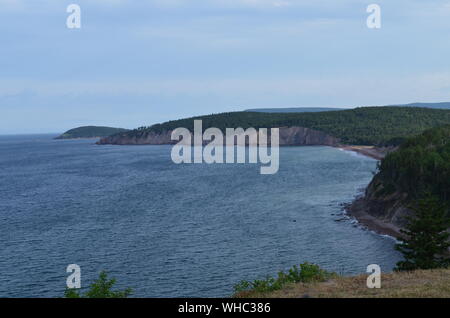 Summer in Nova Scotia: Overlooking Cape Breton Island Coastline Near Ingonish Stock Photo