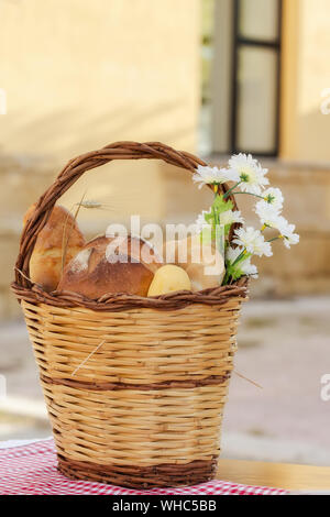 Composition with variety of baking products on wooden table, vertical Stock Photo