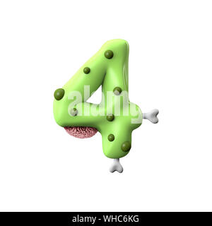 zombie alphabet letter C. Halloween font. 3D Rendering Stock Photo