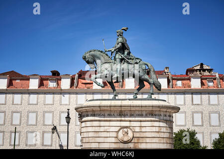 King Dom Joao I statue Figueira Square, Lisbon, Portugal, Europe Stock Photo
