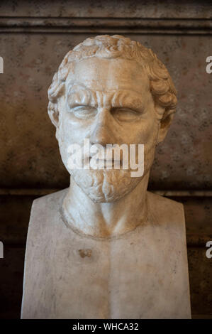 Rome. Italy. Portrait bust of Demosthenes (384-322 BC) in the Hall of the Philosophers, Capitoline Museums. Musei Capitolini. Stock Photo