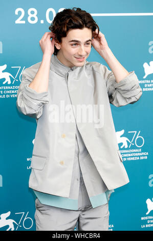 Venice, Italy. 02nd Sep, 2019. Timothee Chalamet attending 'The King' photocall during the 76th Venice Film Festival at Palazzo del Casino on September 02, 2019 in Venice, Italy. Credit: Geisler-Fotopress GmbH/Alamy Live News Stock Photo