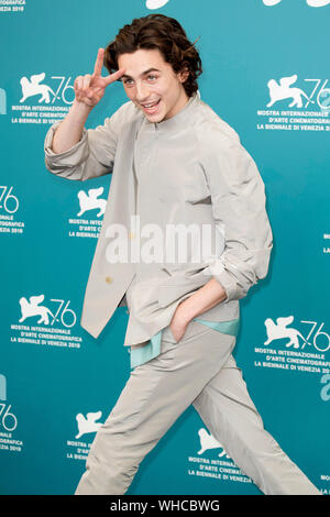 Venedig, Italy. 02nd Sep, 2019. Timothee Chalamet attending 'The King' photocall during the 76th Venice Film Festival at Palazzo del Casino on September 02, 2019 in Venice, Italy. Credit: Geisler-Fotopress GmbH/Alamy Live News Stock Photo