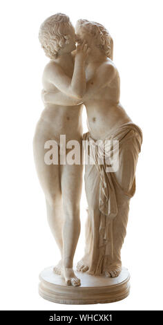Statue of Cupid and Psyche (Capitoline Museums, Rome), isolated on white. 1st or 2nd century AD Roman marble sculpture after a Hellenistic original Stock Photo