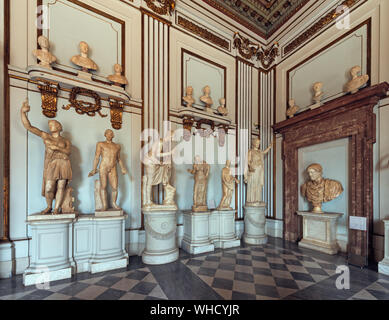 Statues in the Great Hall of Palazzo Nuovo (Capitoline Museum, Rome, Italy) Stock Photo