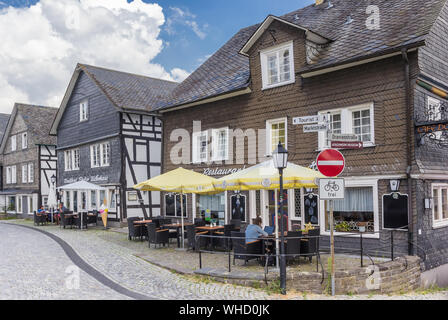 Restaurant in a traditional german house in Freudenberg, Germany Stock Photo