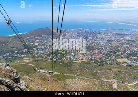 View from cable car on the Table Mountain Aerial Cableway looking over the city and Signal Hill, Cape Town, Western Cape, South Africa Stock Photo