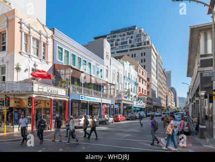 Bars, restaurants, stores and shops on Long Street in Cape Town, Western Cape, South Africa Stock Photo