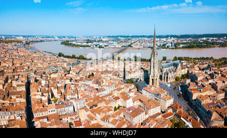 Bordeaux aerial panoramic view. Bordeaux is a port city on the Garonne river in Southwestern France
