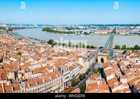 Bordeaux aerial panoramic view. Bordeaux is a port city on the Garonne river in Southwestern France