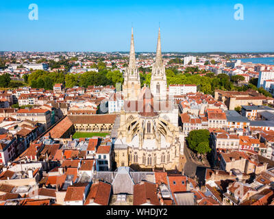 The Cathedral of Saint Mary or Our Lady of Bayonne aerial panoramic view, roman Catholic church in Bayonne town in France Stock Photo