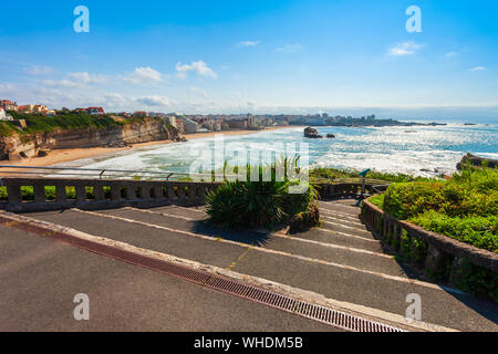 La Grande Plage aerial view from viewpoint, a public beach in Biarritz city on the Bay of Biscay on the Atlantic coast in France Stock Photo