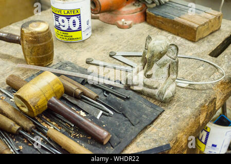 sculptor tool in the Cambodian workshop Angkor Artisans company in Siem Reap, Cambodia Stock Photo