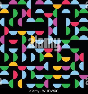 Multicolored geometric truchet pattern background with circles. Stock Vector