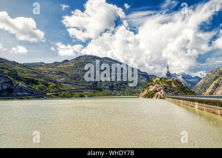 dam near grimsel pass between swiss alps, switzerland Stock Photo