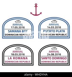 Dominican Republic travel stamps - Caribbean cruise ship destination badge. Stock Vector