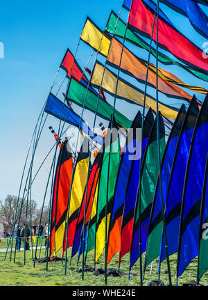 Flags in the wind during a kite festival in Washington D.C. Stock Photo