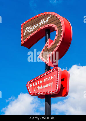 Pizza Hut Sign & Logo in Stevenage UK Stock Photo