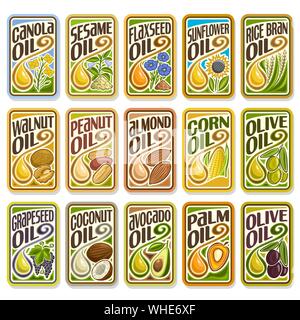 Vector set of labels for Cooking Oil, collection of logos for cooking and frying oils. Stock Vector