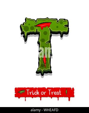 Halloween green color comic horror zombie font Stock Vector