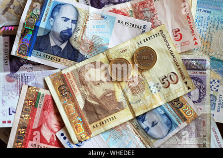 Close up shot of Bulgarian Lev money banknotes Stock Photo