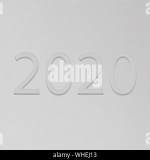 Happy New Year 2020 white text on white background Stock Photo
