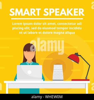 Home smart speaker concept banner. Flat illustration of home smart speaker vector concept banner for web design Stock Vector