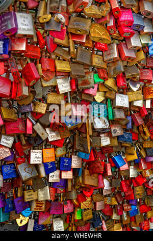 Emotion wish padlocks on Cologne bridge in Germany. Stock Photo