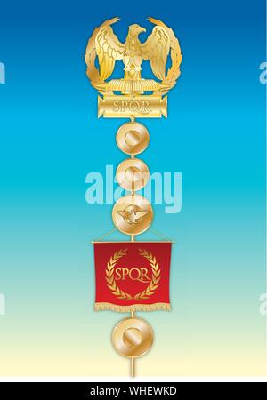 Legio Romana SPQR, ancient teaches banner legion of the Roman empire, vector illustration Stock Vector