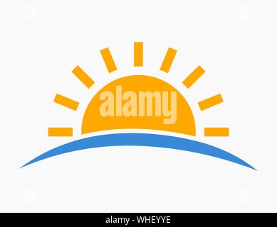 Sun setting over sea icon. Vector illustration. Stock Vector