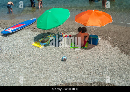 A lovely summer afternoon at the beach in Maiori on the Amalfi Coast, Italy Stock Photo