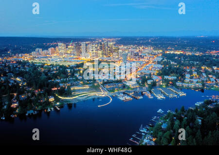 Drone shot of the city of Bellevue from above Stock Photo