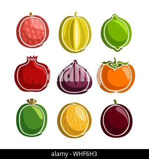 Vector Set of Fruits icons, isolated on white background. Stock Vector