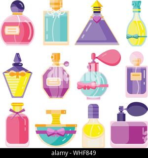 Perfume Toilet Water Bottles in Flat Design Stock Vector