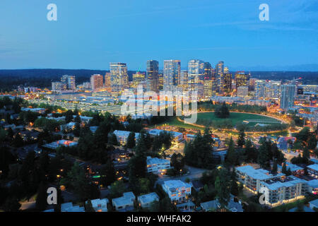 Drone shot of the city of Bellevue from above Stock Photo