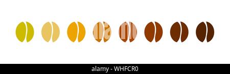 Coffee bean icons collection. Roast level gradient. Vector illustration. Stock Vector