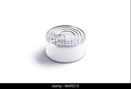 Blank white conserve can with lid mockup, isolated Stock Photo