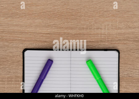 Close up view of open notebook with empty space Stock Photo