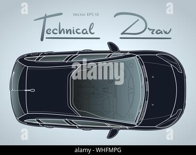 Car from top view vector. Flat design auto. Stock Vector