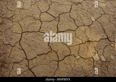 Dried cracked earth soil ground texture background. Mosaic pattern of sunny dried earth soil Stock Photo
