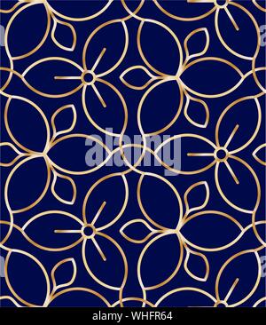 Golden wire seamless flower pattern Stock Vector