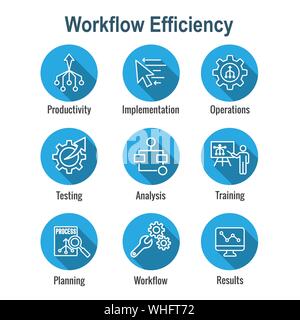 Workflow Efficiency Icon Set with Operations, Processes, Automation, etc Stock Vector