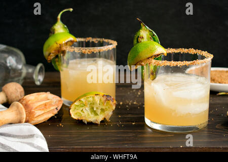Charred Lime & Jalapeño Margaritas Stock Photo
