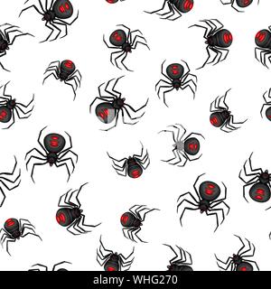 Seamless pattern with black widow spiders. Stock Vector